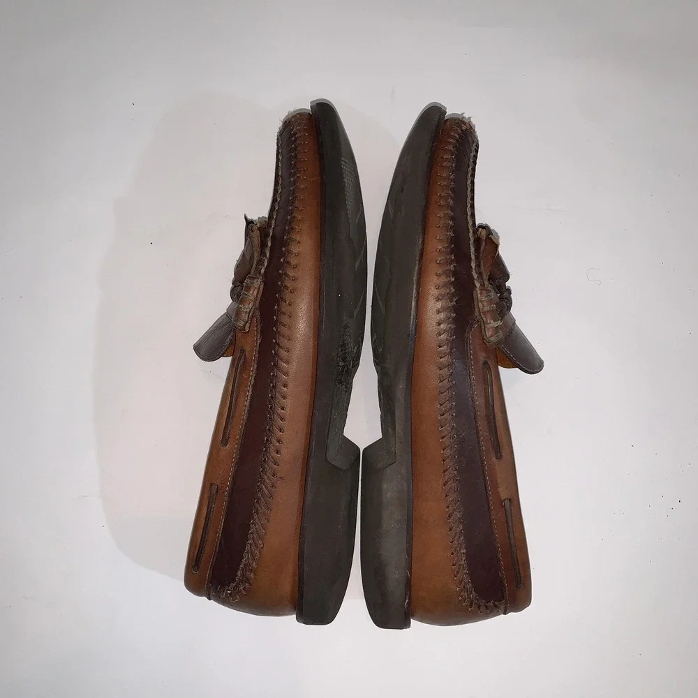 H.S. Trask Shoes Mens Size 10.5 Brown Leather Slip On Tassel Loafers H1175